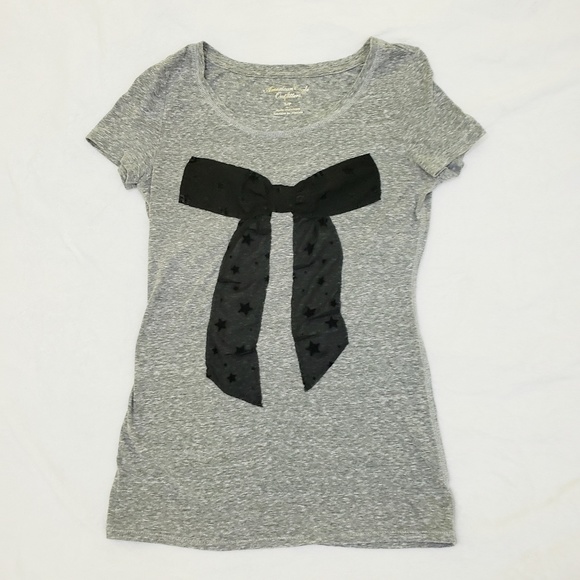 American Eagle Outfitters Tops - 🔥3/$15🔥  AEO black bow solid grey crew neck S